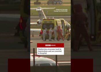 Hantavirus evacuees land in Amsterdam and are escorted to hospital. #Cruise #BBCNews