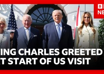 King Charles greeted by President Trump at White House at start of US visit | BBC News