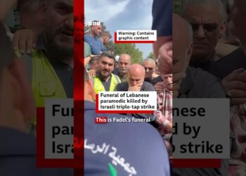 Funeral of Lebanese paramedic killed by Israeli triple-tap strike. #Lebanon #Israel #News #BBCNews