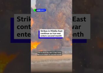 Strikes in Middle East continue as Iran war enters second month. #Iran #US #BBCNews