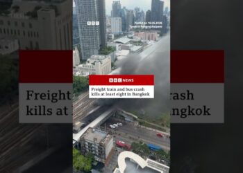 Freight train and bus crash kills at least eight in Bangkok. #Thailand #Shorts #BBCNews