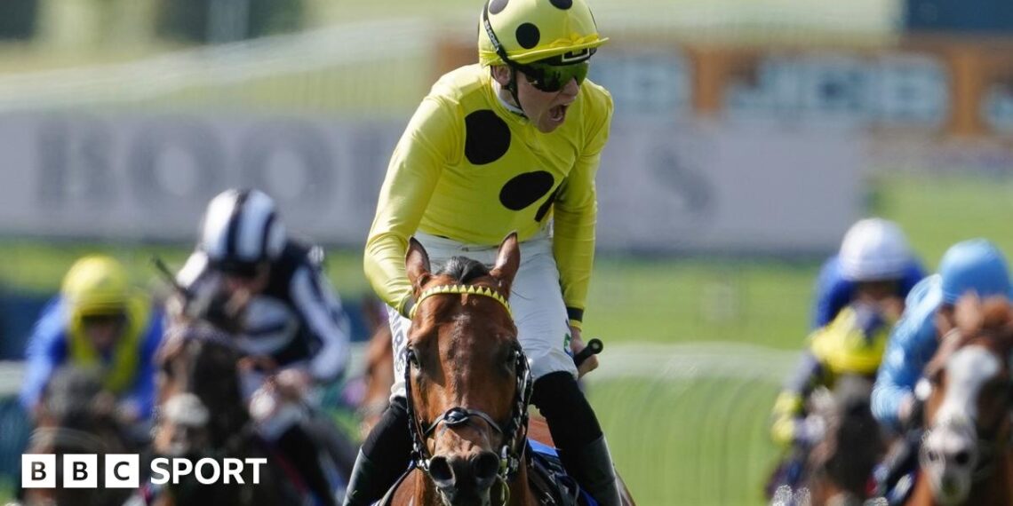 Billy Loughnane wins the 2,000 Guineas on Bow Echo