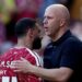Arne Slot gives Mohamed Salah a pat on the back