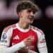 Arsenal player Max Dowman in the club's red and white shirt