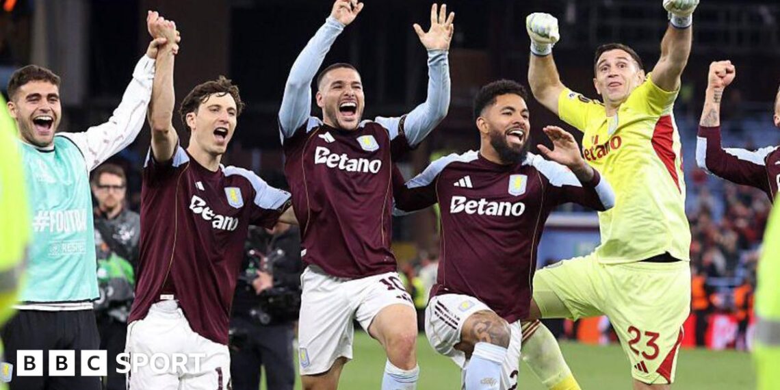 Aston Villa players celebrate