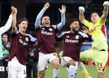 Aston Villa players celebrate
