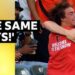 Baseball fan celebrates