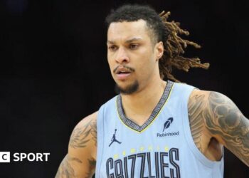 Brandon Clarke of the Memphis Grizzlies looks on during a game at the Phoenix Suns in February 2025