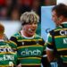 Northampton players celebrate a try