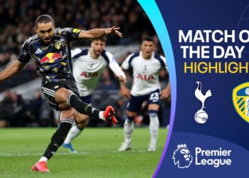 Leeds United's Dominic Calvert-Lewin scores against Tottenham