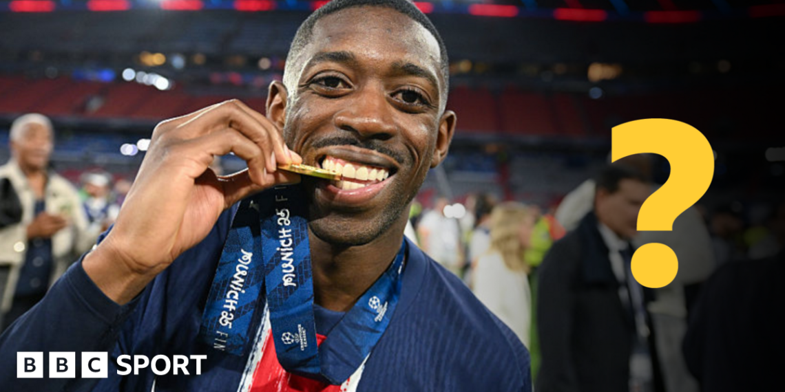 PSG players celebrate lifting the Champions League trophy