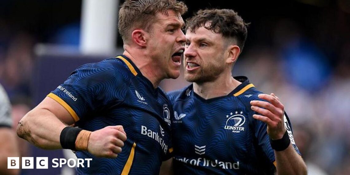 Garry Ringrose celebrates after scoring a try for Leinster against Toulon