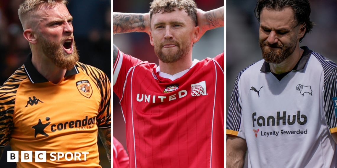 Split image of Hull's Oli McBurnie, Wrexham's Dan Scarr and Derby's Ben Brereton Diaz