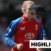 England's Charlie Dean celebrates with a clenched fist