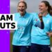 Jodi Grewcock, Dani Gibson, and Tilly Corteen-Coleman smile after their wickets in ODI against New Zealand