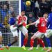 William Saliba challenges Thierno Barry for the ball