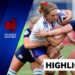 Lea Champon of France is tackled by two Scottish players