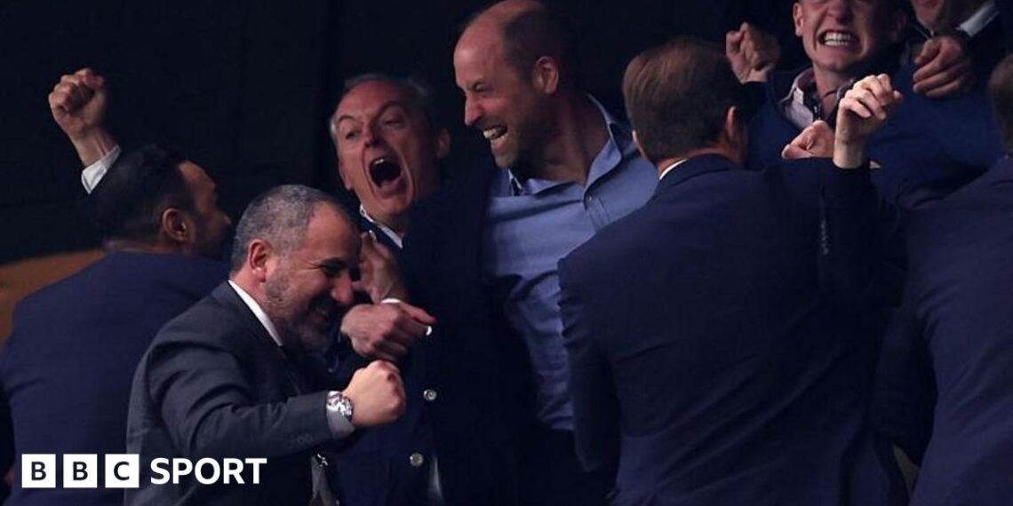 Prince William celebrating Aston Villa's Europa League final goal