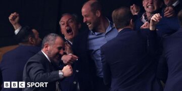Prince William celebrating Aston Villa's Europa League final goal