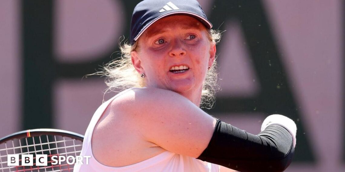 Britain's Francesca Jones hits a shot during her second round match at the French Open