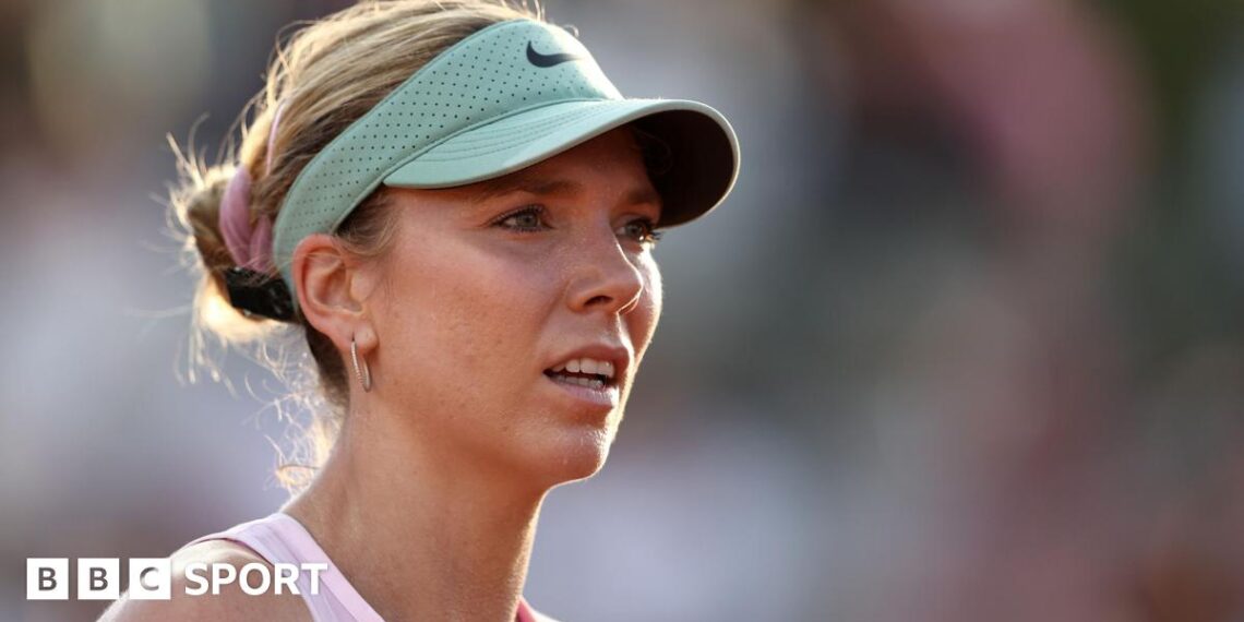 Katie Boulter looks on during the French Open