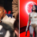 Split image of Anthony Joshua pointing and Dua Lipa peforming