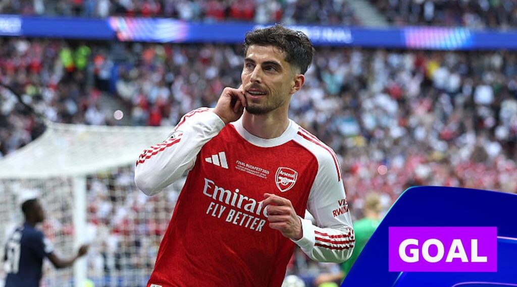 Watch as Kai Havertz gives his side a comfortable lead by socring the opening goal for Arsenal against Paris St Germain in the Champions League final.