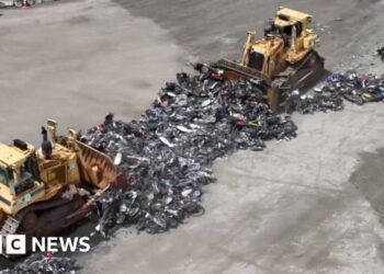Hundreds of illegal motorbikes bulldozed in NYC crime crackdown