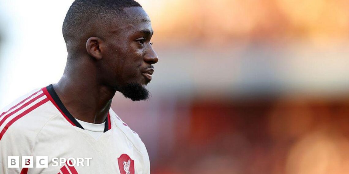 Ibrahima Konate of Liverpool during the Premier League match between Aston Villa and Liverpool