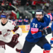 Great Britain in action against Latvia at the Ice Hockey World Championship