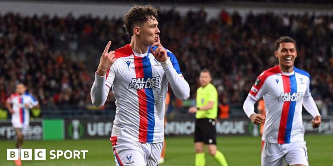 Jorgen Stand Larsen celebrates scoring for Crystal Palace