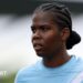 Manchester City striker Khadija Shaw looks on during the Women's Super League match between Manchester City and Liverpool at Joie Stadium on 3 May, 2026
