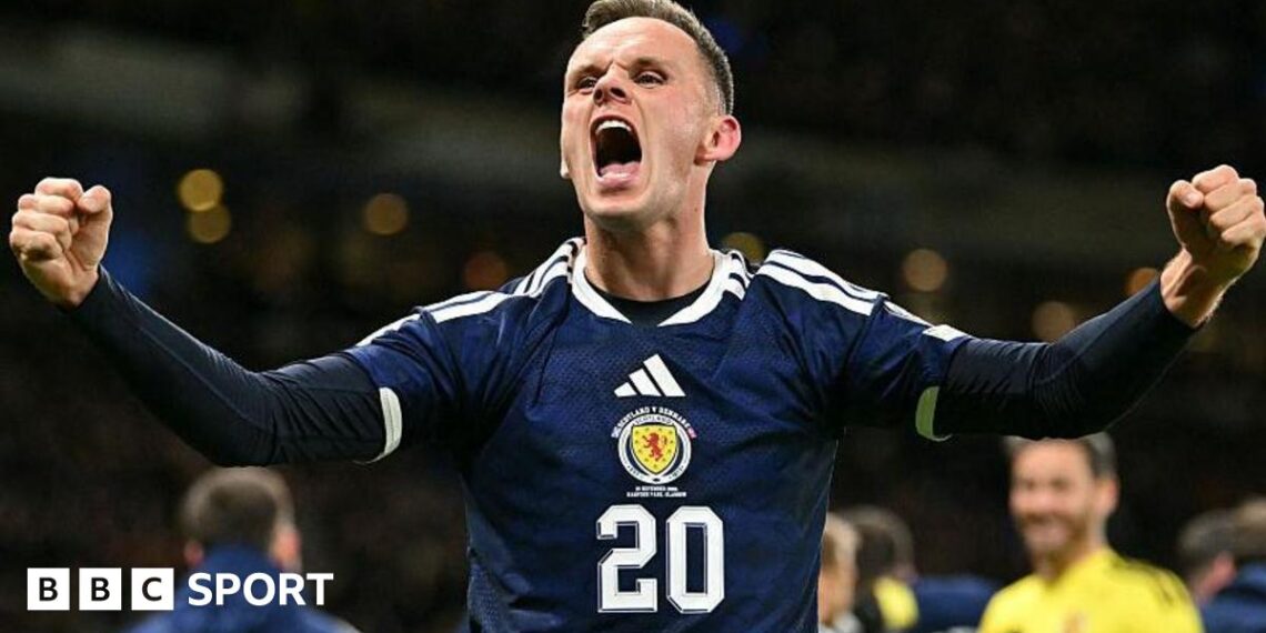 Scotland's Lawrence Shankland celebrates