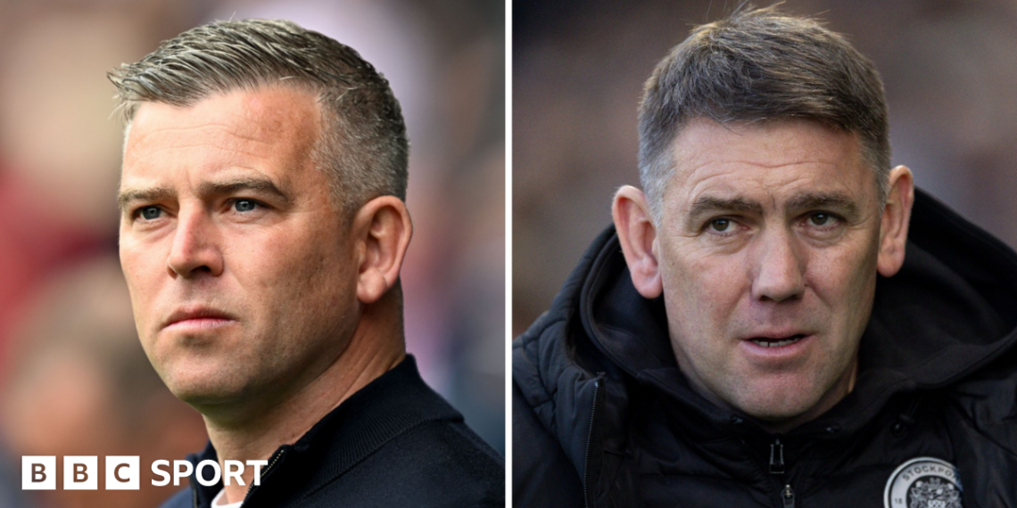Bolton Wanderers boss Steven Schumacher and Stockport County boss Dave Challinor