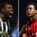 Split image of Notts County's Lee Ndlovu celebrating victory (left) and Salford's Kallum Cesay celebrating a goal