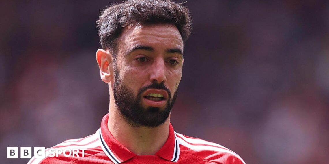 Bruno Fernandes playing for Manchester United, wearing the club's red kit