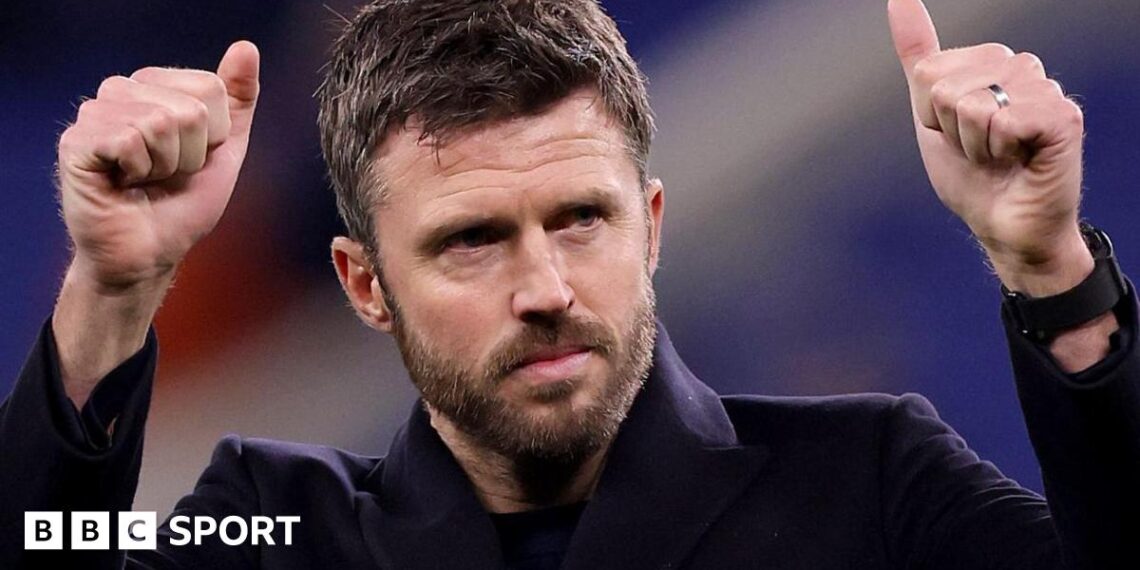 Michael Carrick acknowledges Manchester United fans following victory over Everton in February