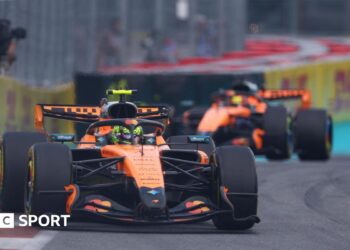 McLaren's Lando Norris ahead of team-mate Oscar Piastri during the Miami Grand Prix sprint