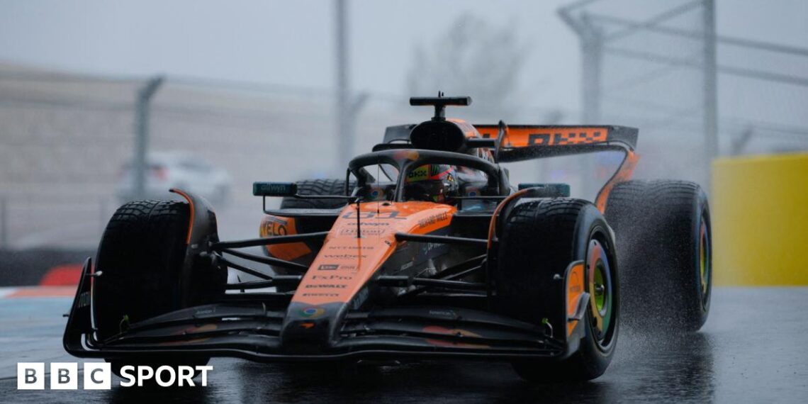 Oscar Piastri during a wet sprint race in Miami in 2025