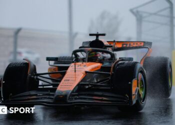 Oscar Piastri during a wet sprint race in Miami in 2025