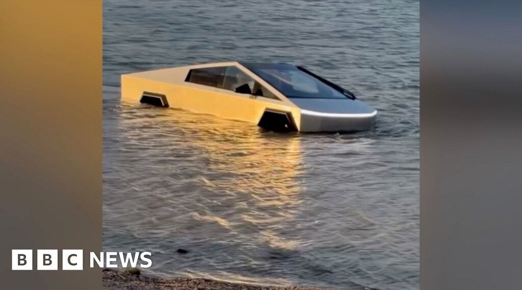 Moment Cybertruck driver intentionally drives into Texas lake