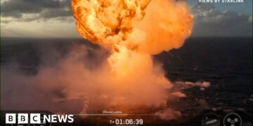 Moment SpaceX rocket explodes in the Indian Ocean after splashdown