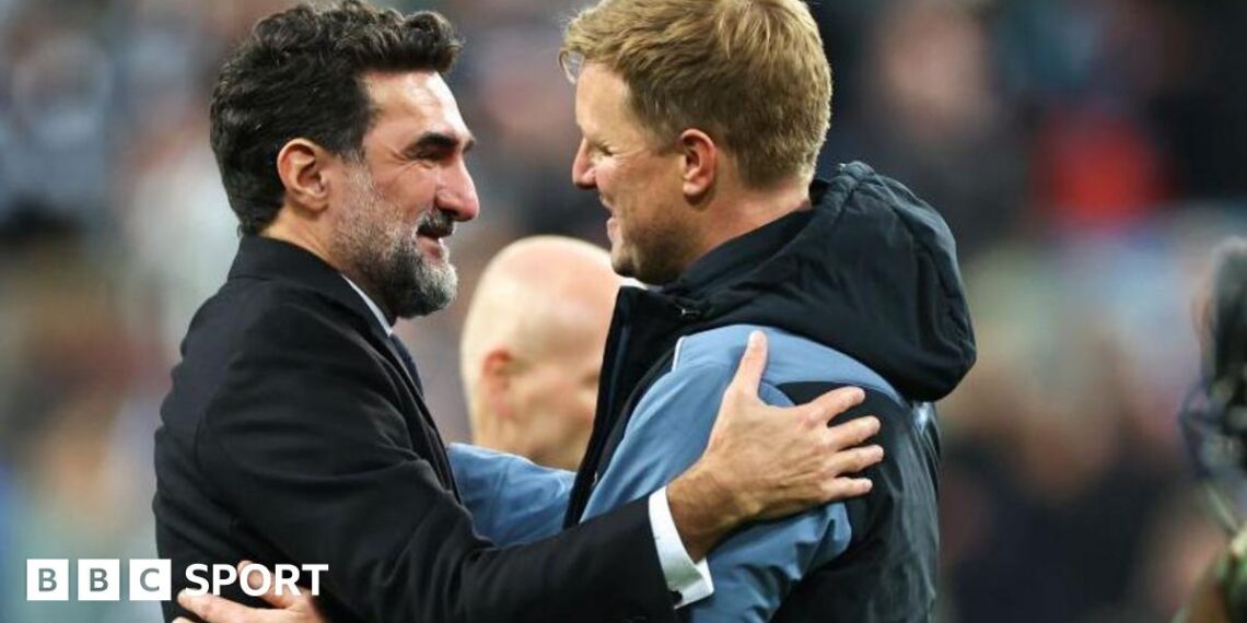 Yasir Al-Rumayyan hugs Eddie Howe