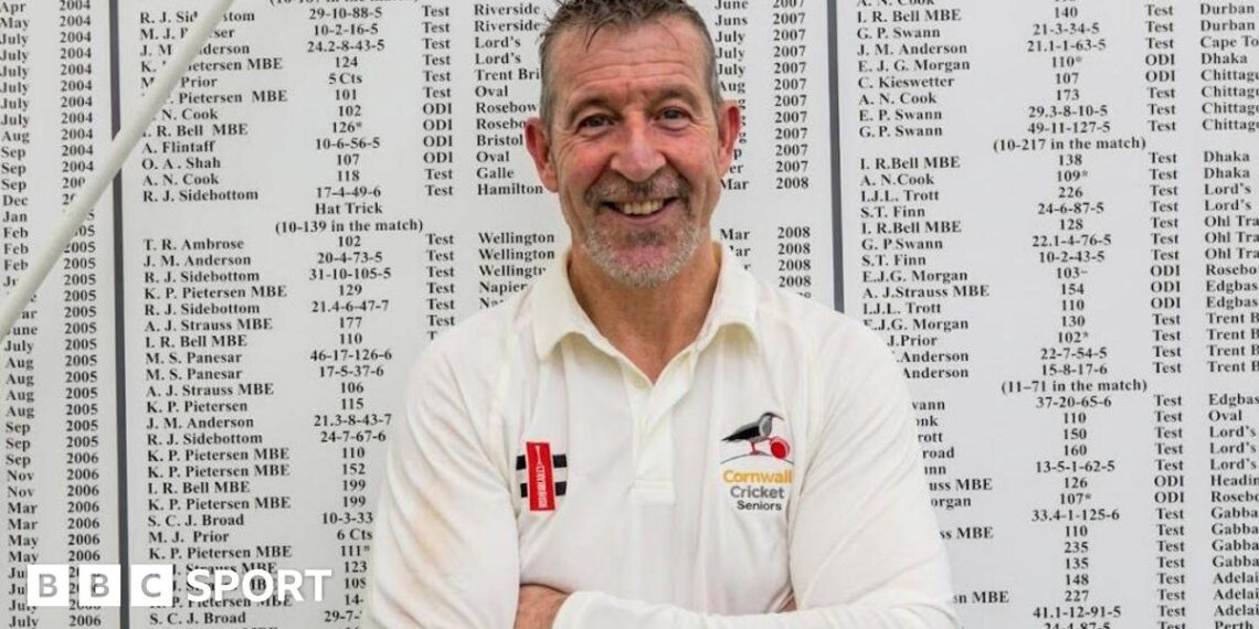 Nigel Martyn in front of the England honours board at Loughborough