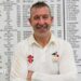 Nigel Martyn in front of the England honours board at Loughborough