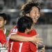 Ri Kum-Hyang of Naegohyang Women's FC celebrates with team-mates after scoring a goal during the AFC Women's Champions League match between Naegohyang and ISPE