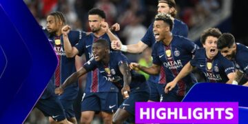 PSG players celebrate winning the Champions League
