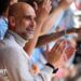 Manager Pep Guardiola applauds as his Manchester City players lift the FA Cup trophy after beating Chelsea in the 2026 final
