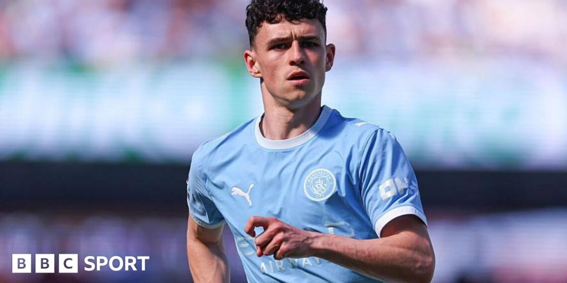 Phil Foden in action for Manchester City against Aston Villa in the Premier League