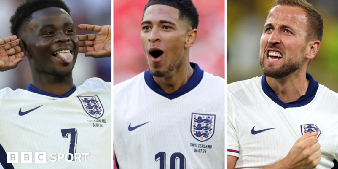 Saka, Bellingham and Kane split pic